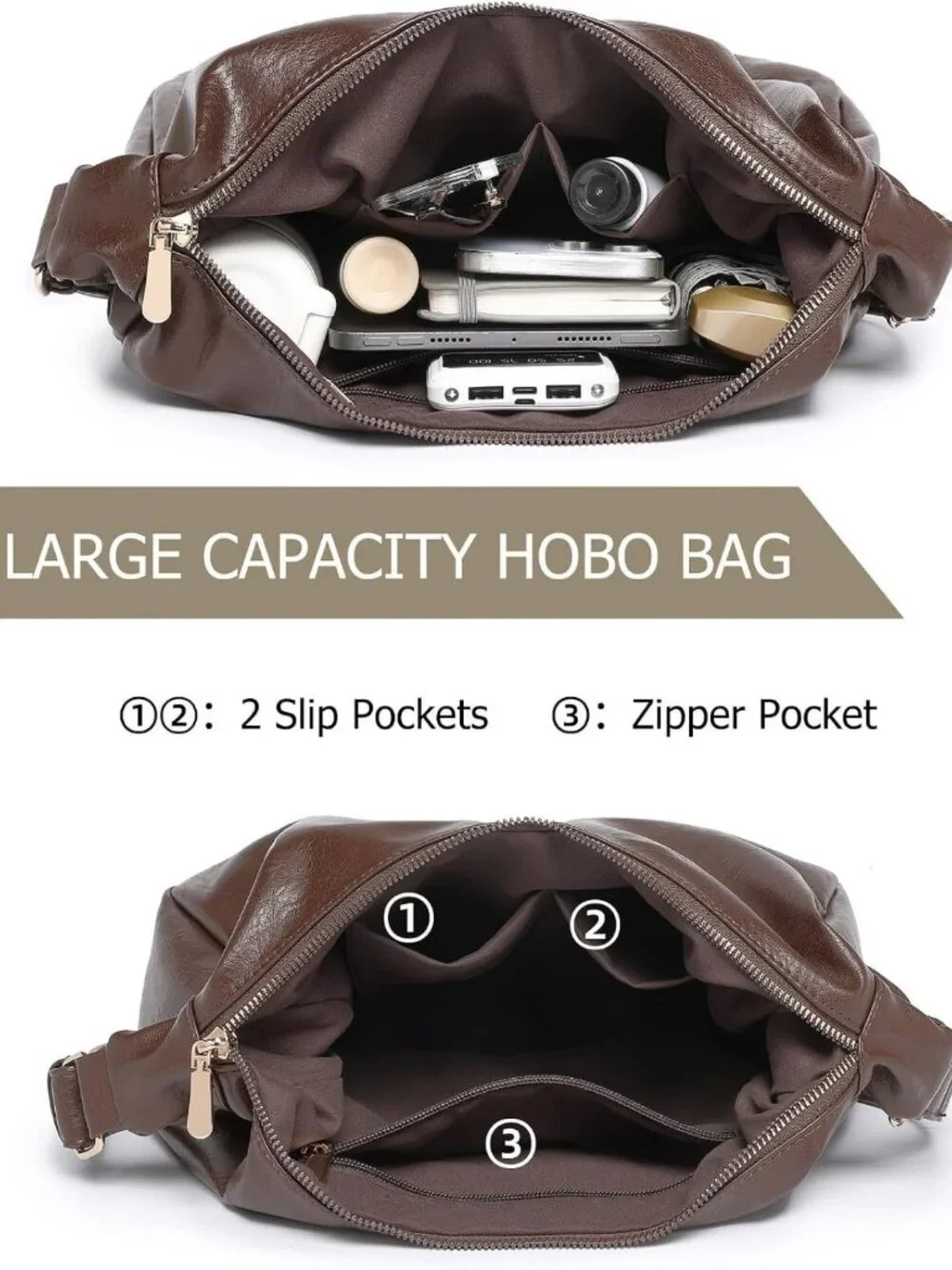 Soft Vegan Leather Slouchy Hobo Bag with Mini Purse - Chic Crossbody Tote for